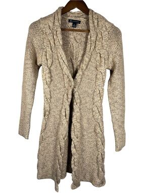 INC Wool‎ Blend Cable Knit Longline Cardigan Womens S Fisherman Chunky Coastal